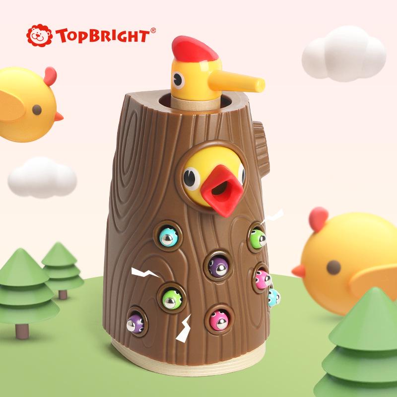 Early Learning Magnetic Woodpecker & Worms Wooden Fishing Game for Kids