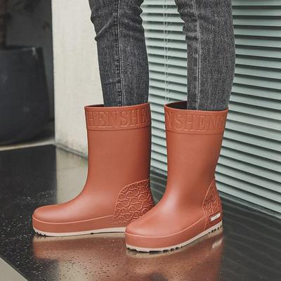 Korean-Style Women's Waterproof Non-Slip Rubber Rain Boots with Velvet Lining for Warmth