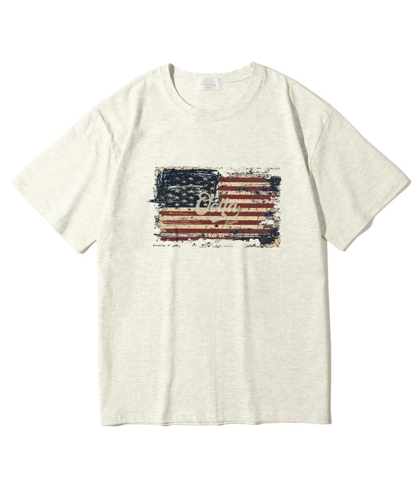 Oeta Crack Flag Double Cotton Oversized Short Sleeve T-Shirt Ots26019(8 Colors) (B Type)