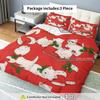 3pcs Festive Cat Christmas Duvet Cover Set - Red with White Kittens & Holly Design, Polyester, Machine Washable, Zip Closure