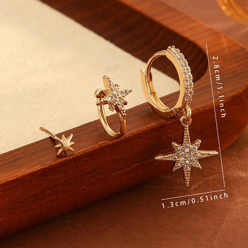 3Pcs  Star Drop Ear Hoop Set For Women Elegant Luxurious  Earring Jewelry Gift