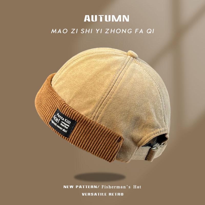 Bonnet Vintage Y2K Sans Visière Chapeau Docker Sans Bord Rétro Dôme Velours Côtelé pour Hommes Femmes Hip Hop Streetwear Casquette Hiver Automne