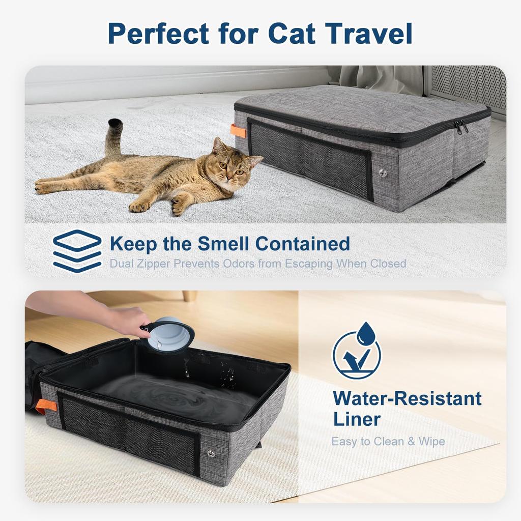 Travel Litter Box for Cat,Collapsible Cat Litter Box with Compact Fold,Hard Bottom & Easy Carry for Car/Hotel/Airplane On-The-Go