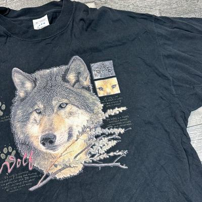 Vintage Varg T-shirt Grafiskt Tryck Vilda Djur Y2K 90-tal Svart Herr