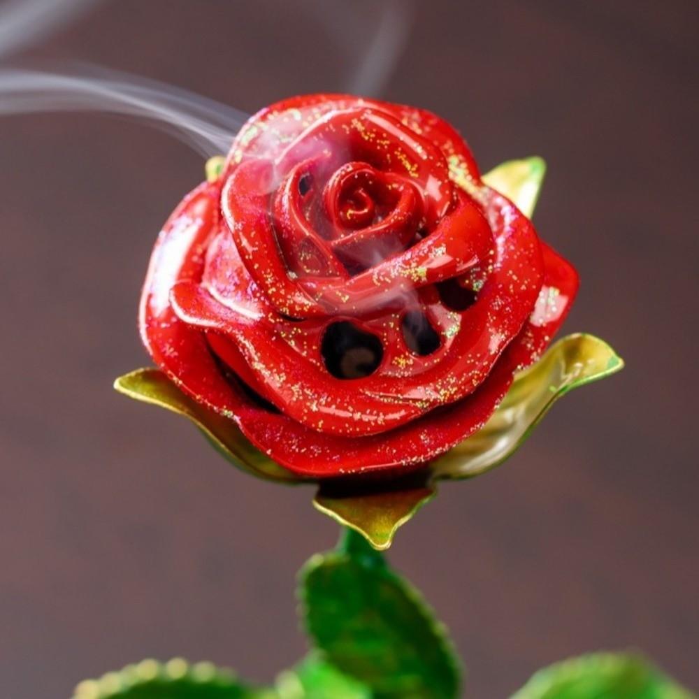Handcrafted Incense Burner Sturdy Incense Holder Romantic Metal Rose Burner  Office Decor