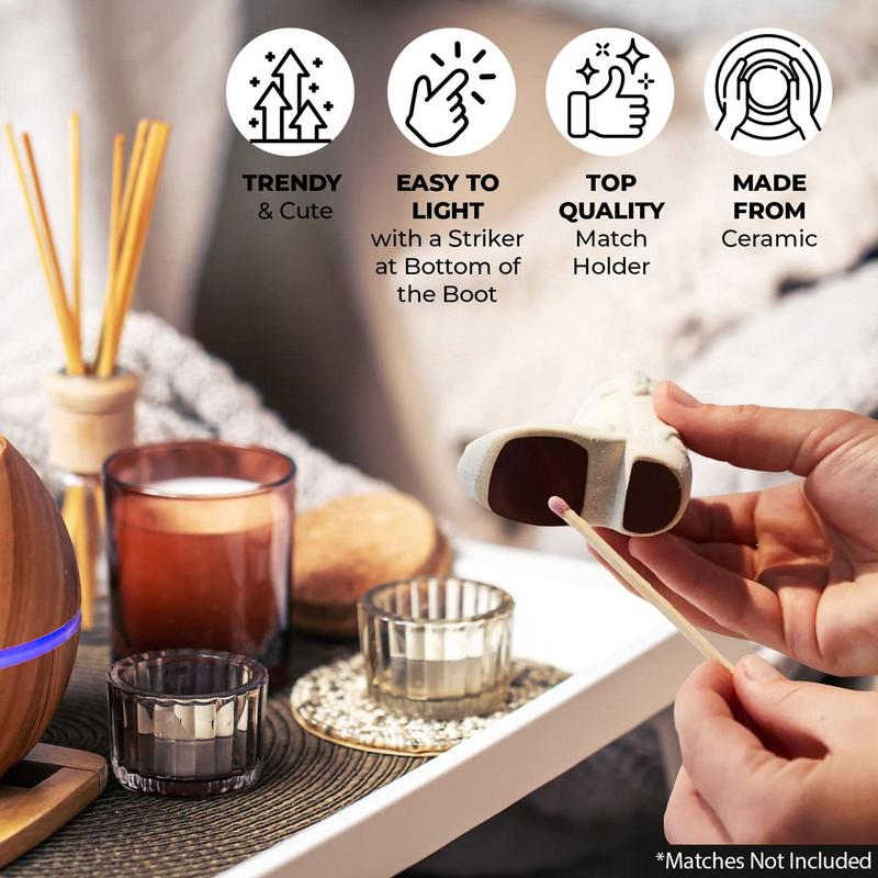 Ceramic Match Holder With Striker Boho Style Cowboy Boot Match Holder Match Stand Decoration For Fireplace Kitchen Decor