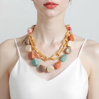 Trend osobowości, europejski i amerykański kreatywny design, sznurek geometryczny z wstążką, wielokolorowy naszyjnik z zawieszką z koralików, wszechstronny naszyjnik