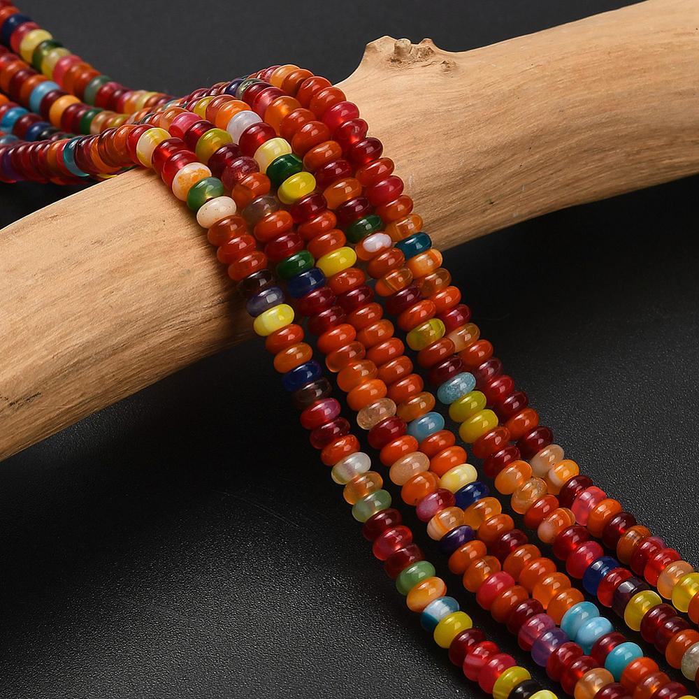 1 Strand Natural Agate Beads Strands Dyed & Heated Rondelle Mixed Color 4~5x1.5~2mm Hole: 0.7mm about 190~216pcs/strand 14.61~15.35 inch(37.1~39cm)