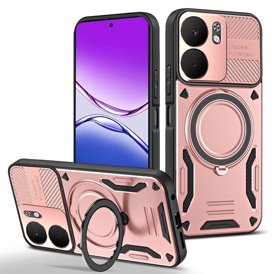Pancerne Magnetyczne Etui Odporne na Wstrząsy Dla OPPO Reno 13 13F 14F A5 5G A5X Realme 14 Pro Plus 14X C75 Uchwyt Samochodowy Pierścień Stent Pokrowiec na Telefon