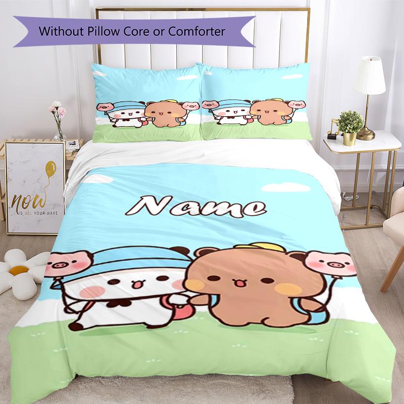 3pcs Custom Name Bubu Dudu Bedding Set Duvet Cover Closure Includes 1 Duvet Cover & 2 Pillowcases, Soft and Comfortable for All Seasons.