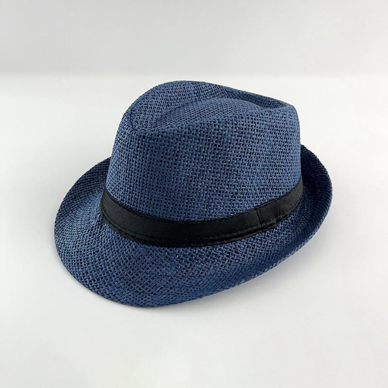 Стильная унисекс соломенная шляпа-канотье, детская шляпа от солнца, пляжная федора, повседневная шляпа темно-синий