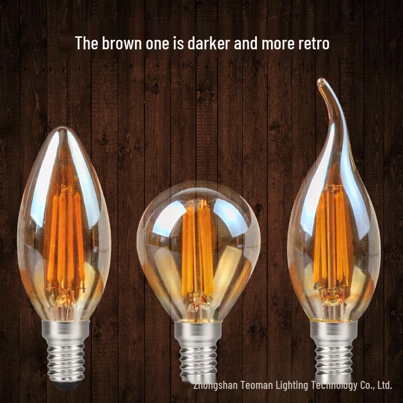 E14 LED Edison Candle Bulb, Warm Light, Flame Tip, C35 Crystal Imitation Tungsten Filament, Retro Super Bright.