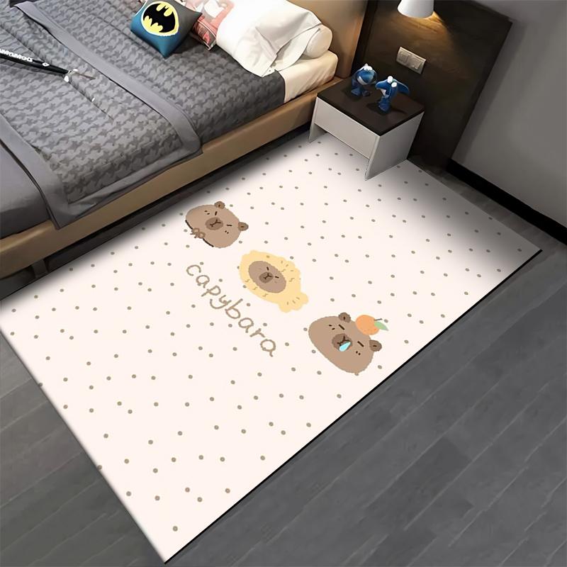 "Cartoon Capybara Pattern Carpet Beige Dotted Soft Floor Mat" Suitable for use as an anti-slip for living room bedroom sofas