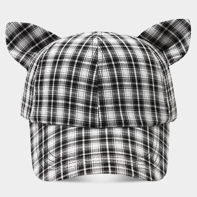 

Cute Cat Ear Plaid Baseball Cap Adjustable Casual Sun Hat for Women Girls Outdoor Travel Adjustable&Adult чорний
