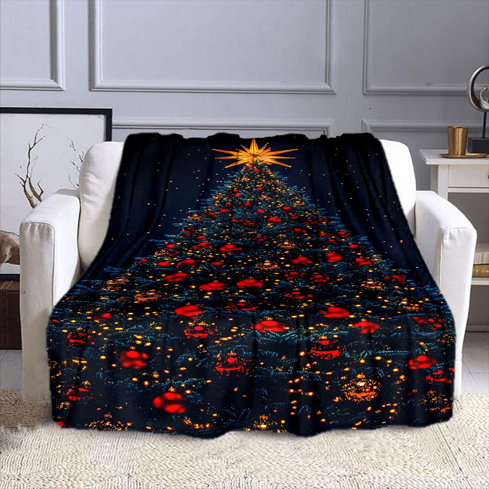"Festive Christmas Tree with Star" Patterned flannel blanket perfect for the bedroom living room, sofa, or a little nap