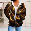 Women Plus Size Long Sleeve Zip Up Hoodie Red Black Abstract Printed With Drawstring Hood And Pockets