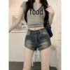 Retro High-Waisted Distressed Denim Shorts for Women - Summer Slim Fit Trendy Hot Pants