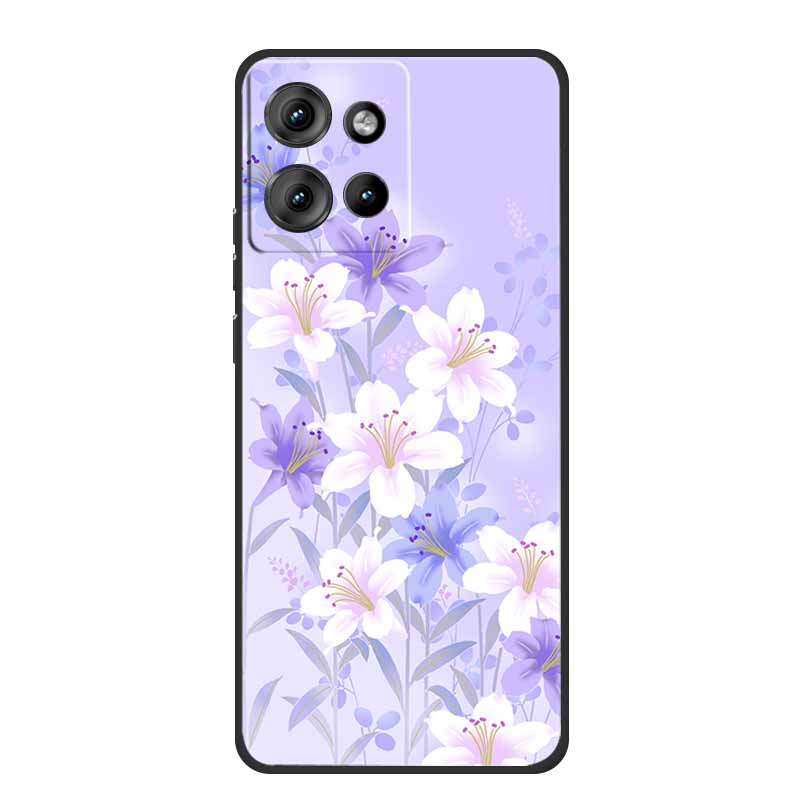 For Motorola Moto G 2025 Case Fashion Flower Black Silicone Soft TPU Back Cover Case For Motorola G75 S50 Edge 50 Neo Phone Case