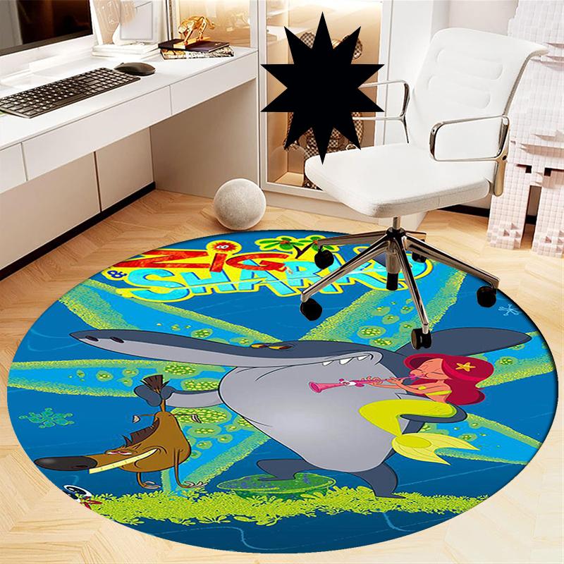 Tappeto Rotondo Stampato Zig & Sharko, Tappeto per Sedia, Tappeto per Area, Zerbini per Ingresso, per Sedia da Ufficio, Soggiorno, Camera da Letto, Cucina.