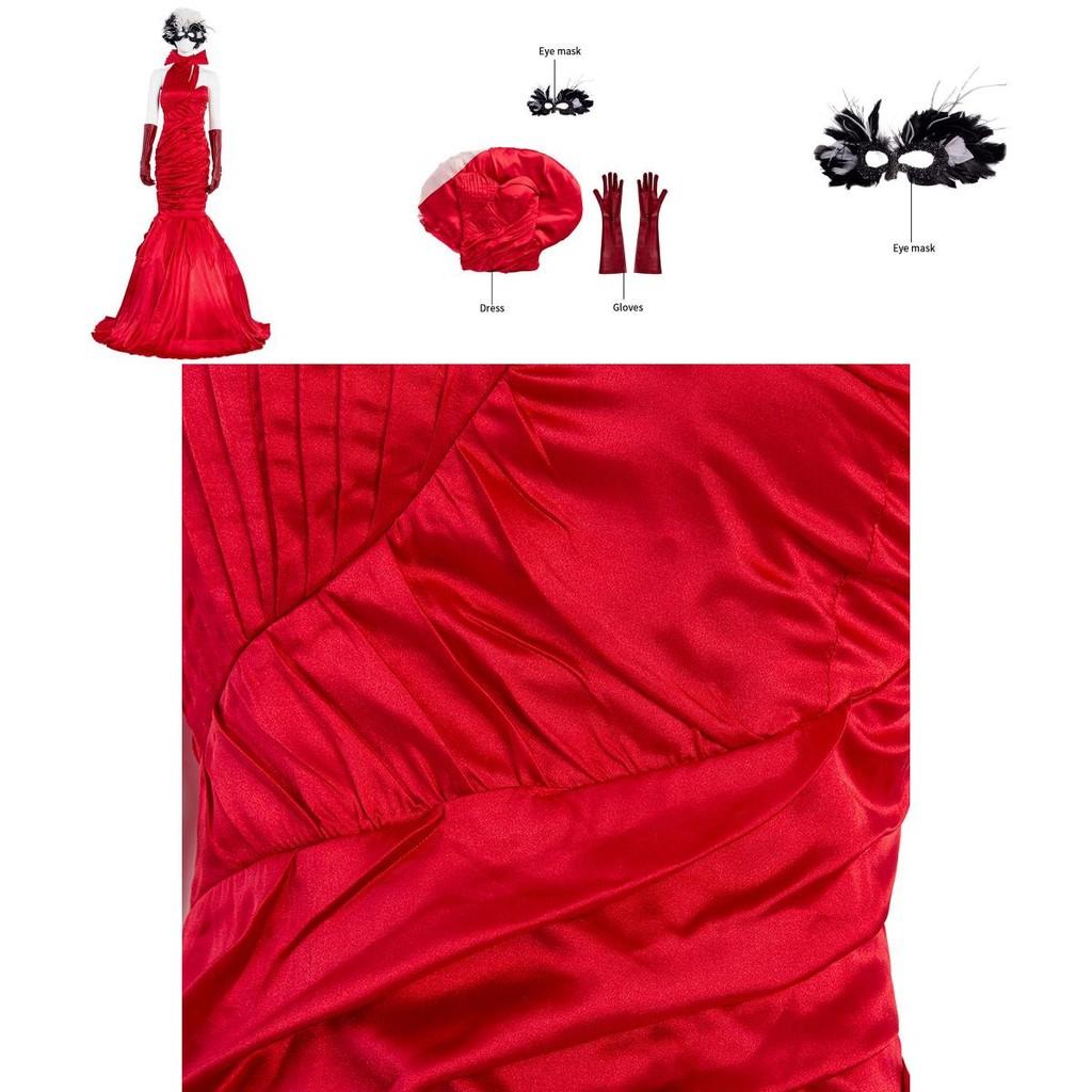 Exquisites Cruella De Vil Kuyla Cosplay-Kostümset mit elegantem Kleid und Accessoires