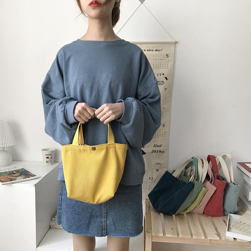 Preppy Design Colored Bag with Makeup Bag Corduroy Bento Bag Women Bag Cute Kawaii Handbags