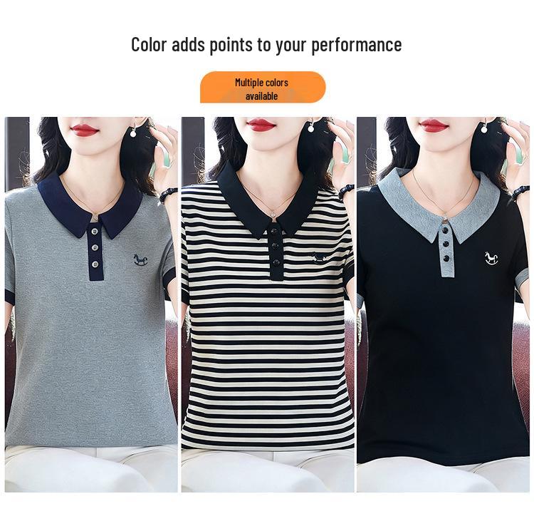 Women's Summer Short Sleeve Polo Shirt - Korean Style, Loose Fit, Slimming, Casual Lapel Top T2026