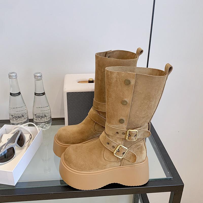 

Small man two wear locomotive Martin boots women s 2025 autumn new thick-soled heightening Merad explosion mid-tube boots 35 хаки