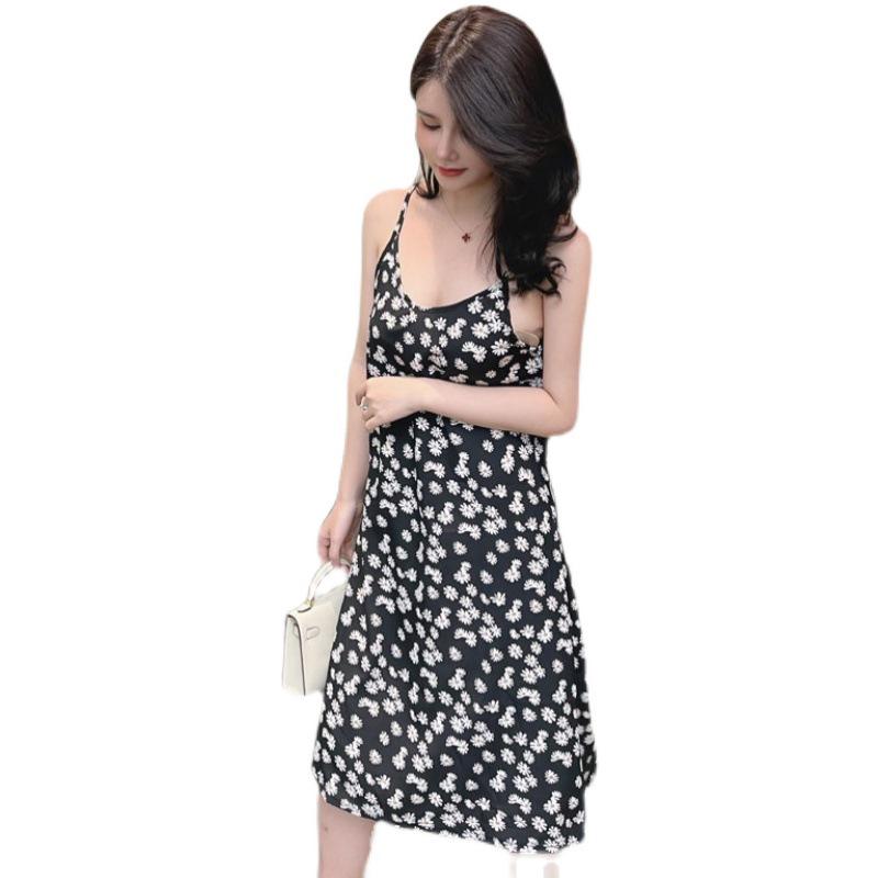 2025 Daisy Floral Chiffon Dress - Slim Fairy Forest Style French Suspender Skirt