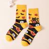 Halloween Matching Couple Socks, Funny Pumpkin Design Mid Calf Casual Socks for Men and Women