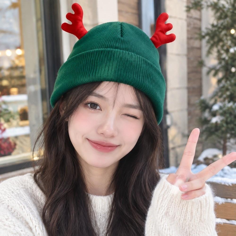 Cute Knit Beanie Cap Warm Deer Horn Beanie Party Reindeer Antler Hat Adult