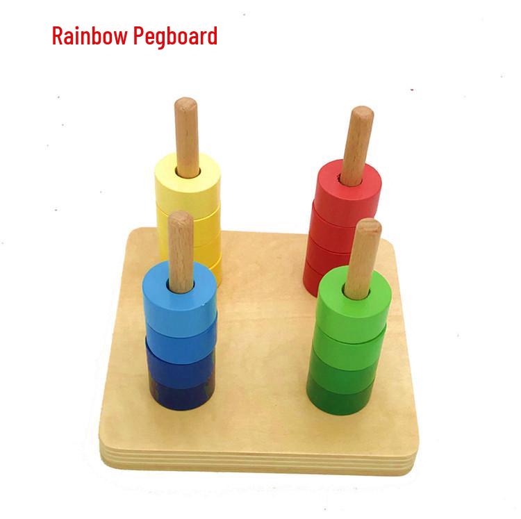 Montessori Infant & Toddler Triangular Prism Matching Box & Three-Color Ring Set - Early Education Teaching Aids.