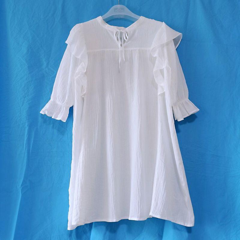 

Export Daily Order Front and Rear Wear Pure Cotton White Half Sleeve Mid Length Long Length Shirt Female Flying Sleeves Princess Dress Photo White pure cotton L