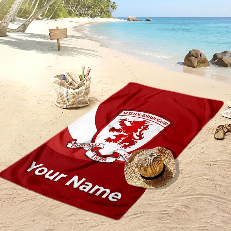 Asciugamano da Spiaggia Stampato Personalizzato Middlesbrough FC Logo Calcio Supporto Nome Personalizzato Testo Asciugamano Assorbente Per Sport Viaggio Regalo Speciale