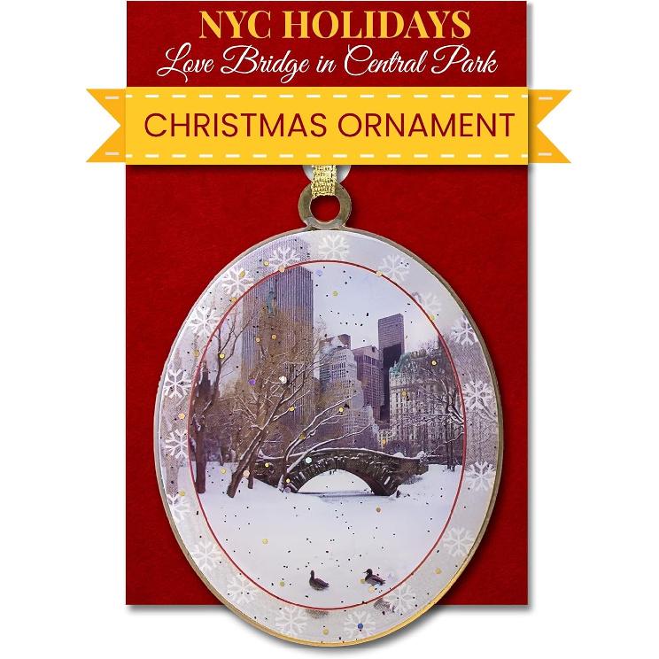 Brooklyn Bridge Snow New York Ornament - NYC Holiday Collectible, Double-Sided Brass with Glitter and Epoxy, Gift-Boxed, 2.5 x 3 Inch by ArtMalore