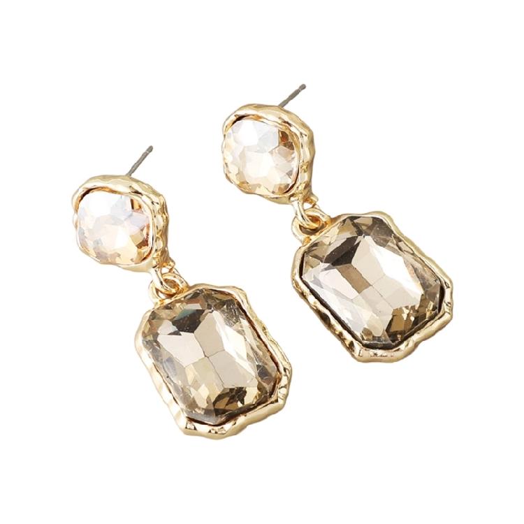 Contemporary Square Shape Earrings Crystals Accent Metal Everyday Elegant for Parties and Professional Settings
