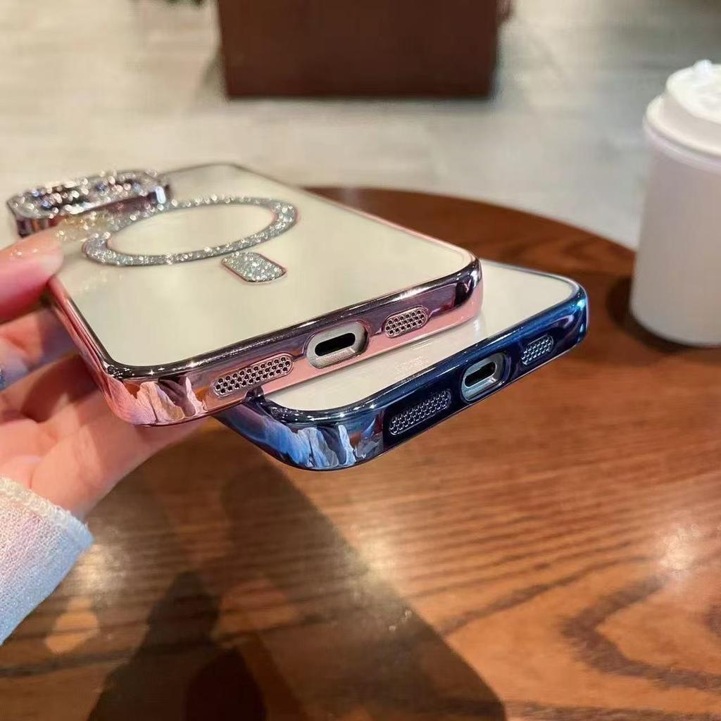 Applicable to Samsung S25ULTRA mobile phone case Flash diamond Magnetic transparent plating Galaxy S26 phone Case
