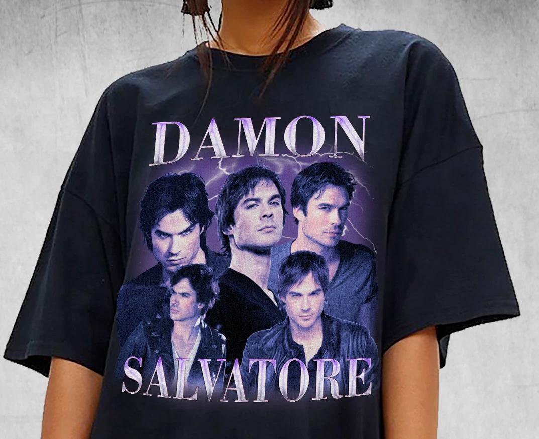 Damon Salvatore T Shirt The Vampire Diaries Rap Tee T Shirt Ian Somerhalder 2XL