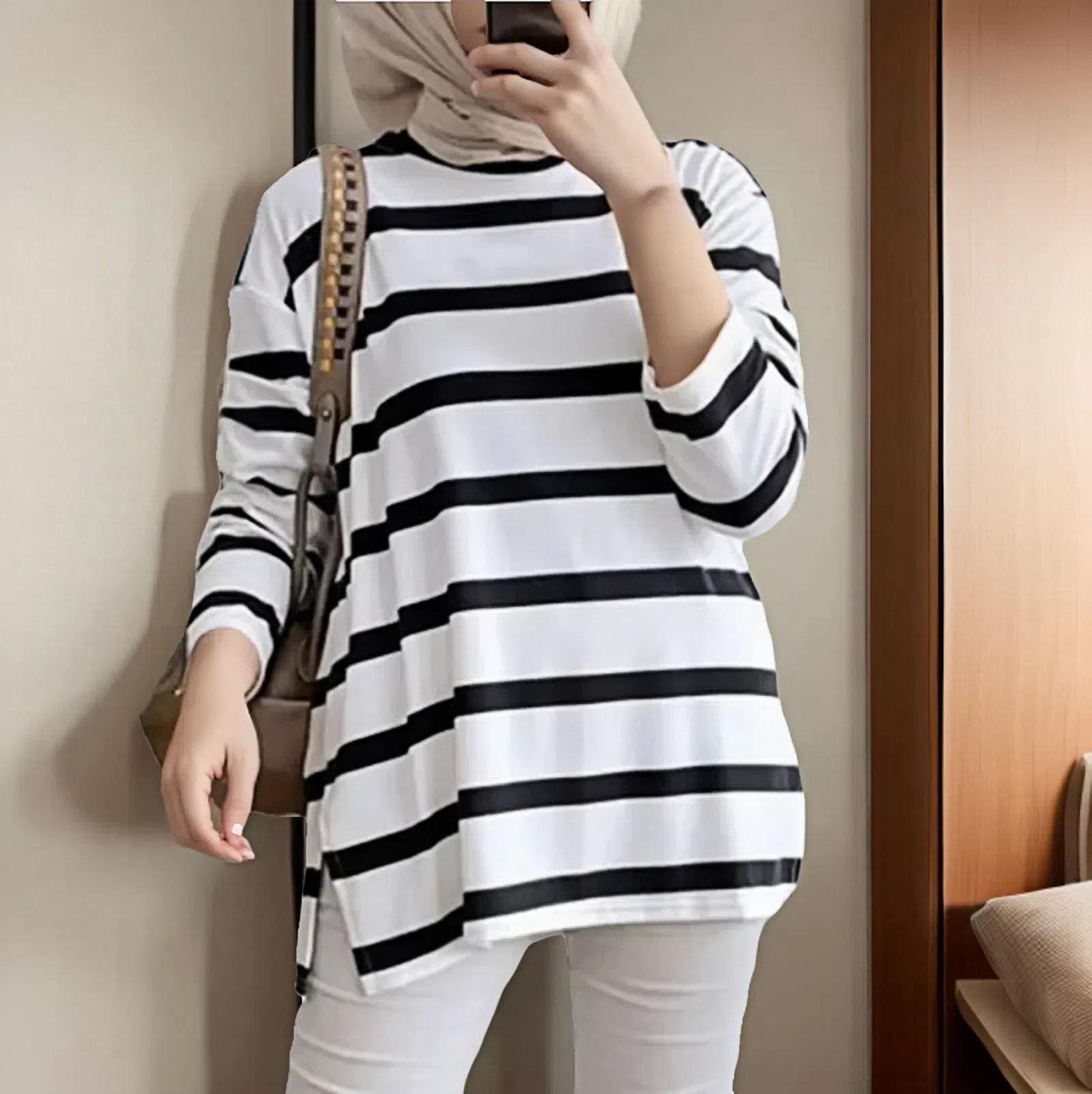 

New Plus Size Casual Striped Long Sleeve Top 4XL чорний