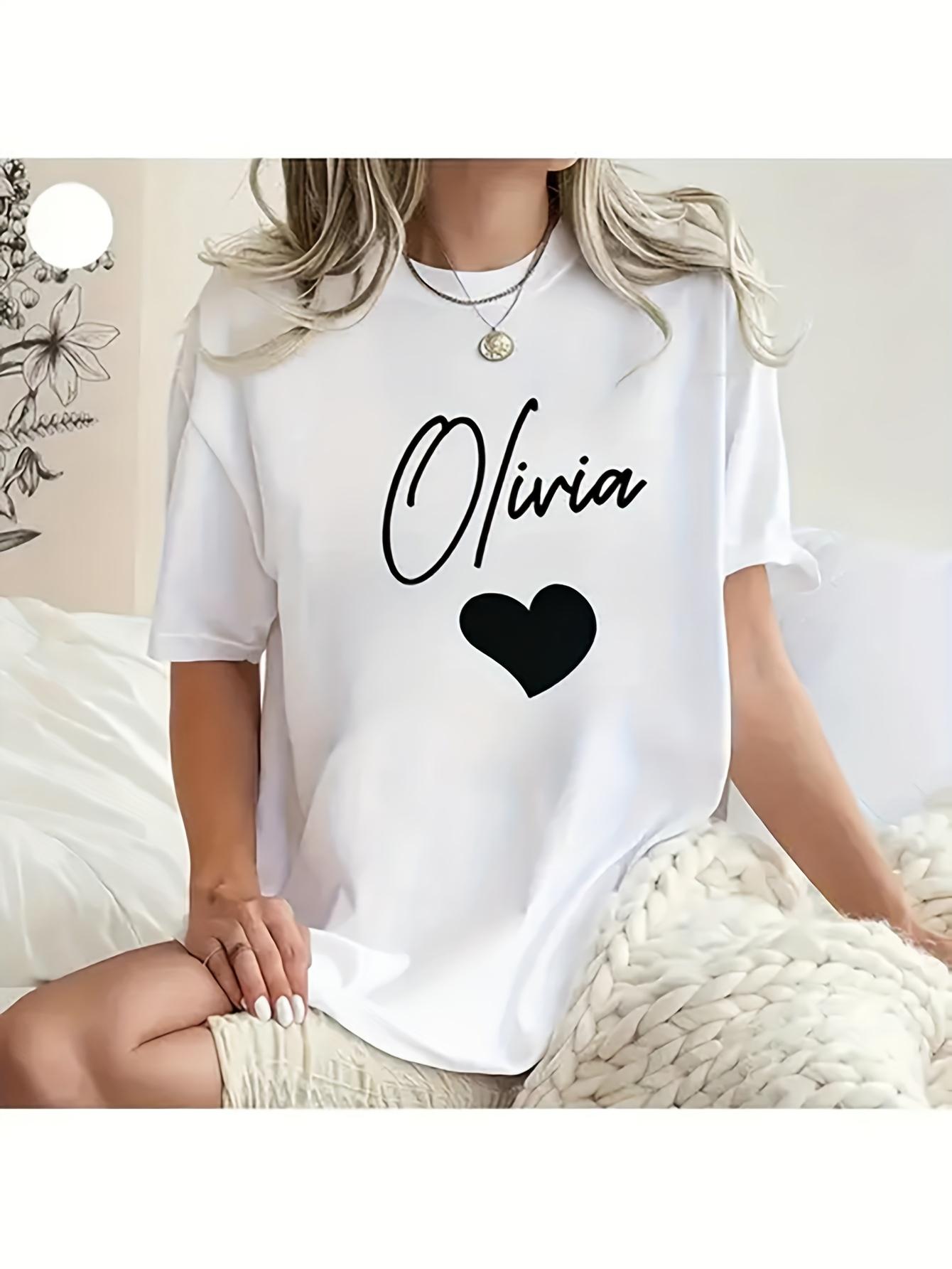 

Womens Round Neck Sleeves TShirt Name Olivia with Heart Design Casual Fit Tee Shirt Harajuku Sleeve Casual Aesthetic Clothes S