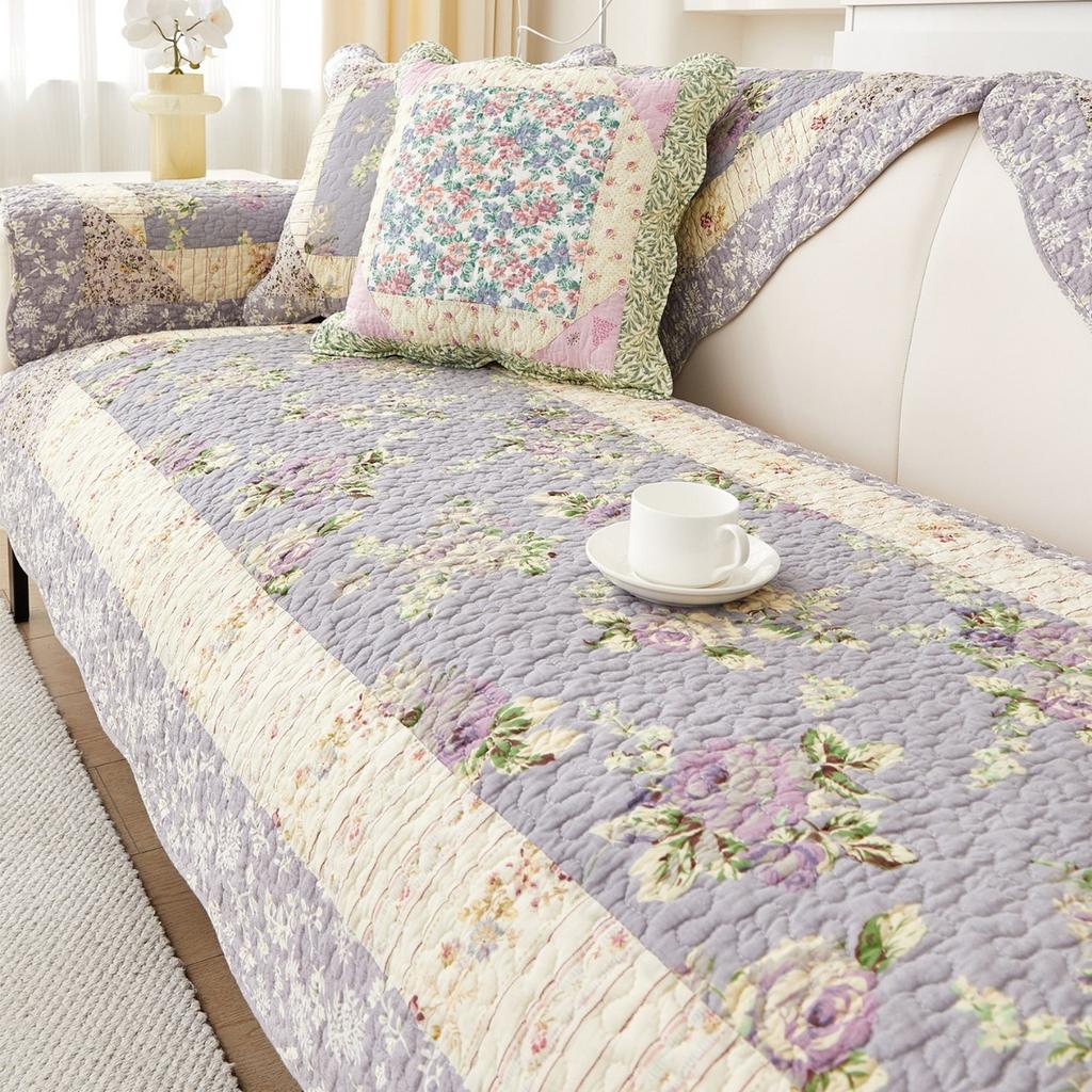 Korean Style Small Floral Pure Cotton Sofa Cushion for Living Room Pets Kids Furniture Protector Washable Removable Couch Covers