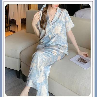 Pijamas de Tres Piezas para Mujer Pijamas de Sentido Senior para Hombre y Mujer Conjuntos de Ropa de Casa para Pareja de Verano de Manga Corta Conjunto de Pijamas de Estudiante