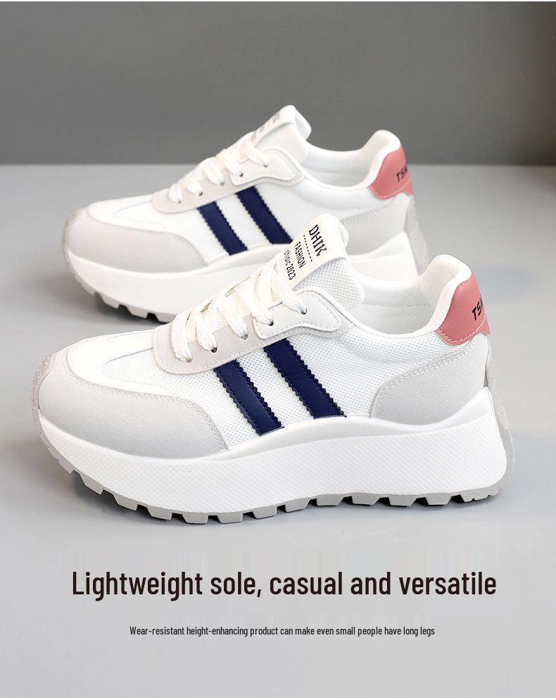 BN007 Women's Height-Boost Travel Shoes 2024: Versatile, Breathable, White, Thick-Soled, Wear-Resistant.