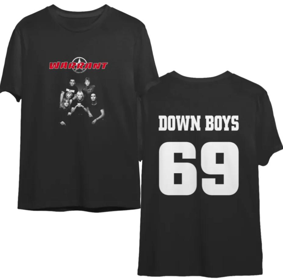 Official Vintage Warrant 69 Down Boys DoubleSided TShirt  Retro Band Tee Unisex T-Shirt S