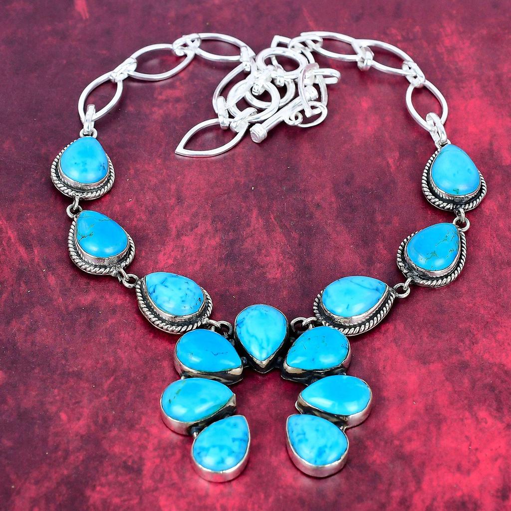 Sleeping Beauty Turquoise Necklace 925 Solid Sterling Silver Adjustable Chain Necklace Gift For Women, Handmade Gemstone Jewelry Necklace