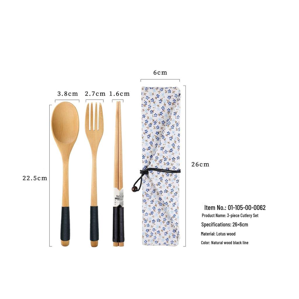 YFJY Drewniany Zestaw Sztućców: Grawerowalny widelec, łyżka, pałeczki z materiałowym woreczkiem - Idealne na wesela i do codziennego użytku