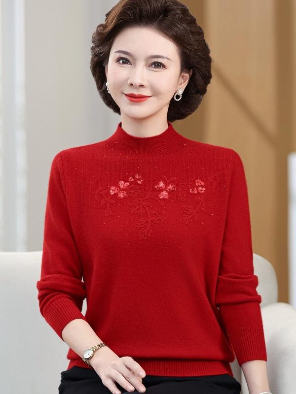 Mom's Wool Cardigan: Women's Fashionable Cashmere Blend Semi-High Neck Knitted Sweater for Autumn/Winter