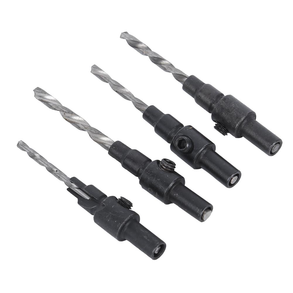 4PCs Countersink Drill Bit Conical Round Valve Rod Wrench Hand Tool Woodworking Accessory