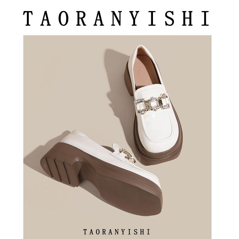 Retro women's spring new muffin platform small leather shoes metal rhinestone Mary Jane single shoes women