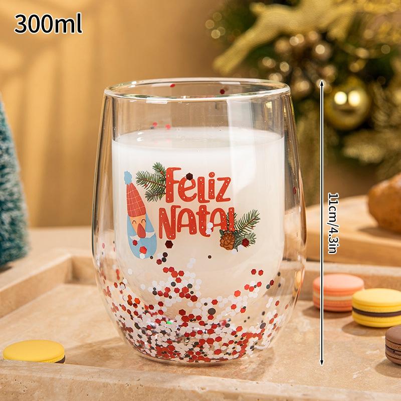 Glass Cup Christmas Double Wall Glass Cup Coffee Milk Mug Transparent Water Bottle Heat-resistant Anti Scald Double-layer Cup