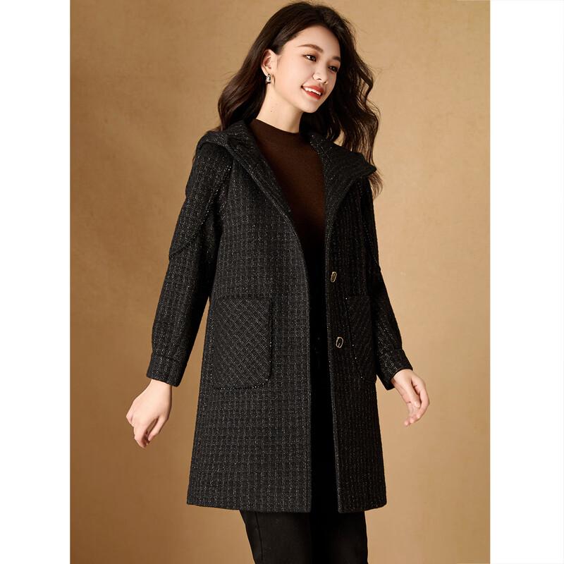Women's British Style Plaid Hooded Mid-Length Coat